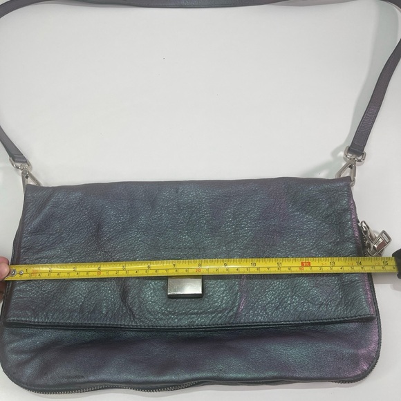 ORCIANI ITALY CROSSBODY TOTE BAG LEATHER SHIMMERING METALLIC BAG Y2K PURPLE - Picture 9 of 10